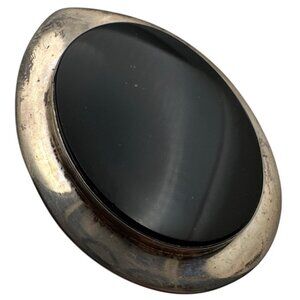Vintage Taxco Mexico Sterling Silver Obsidian Oval Pendant Brooch Combo Signed